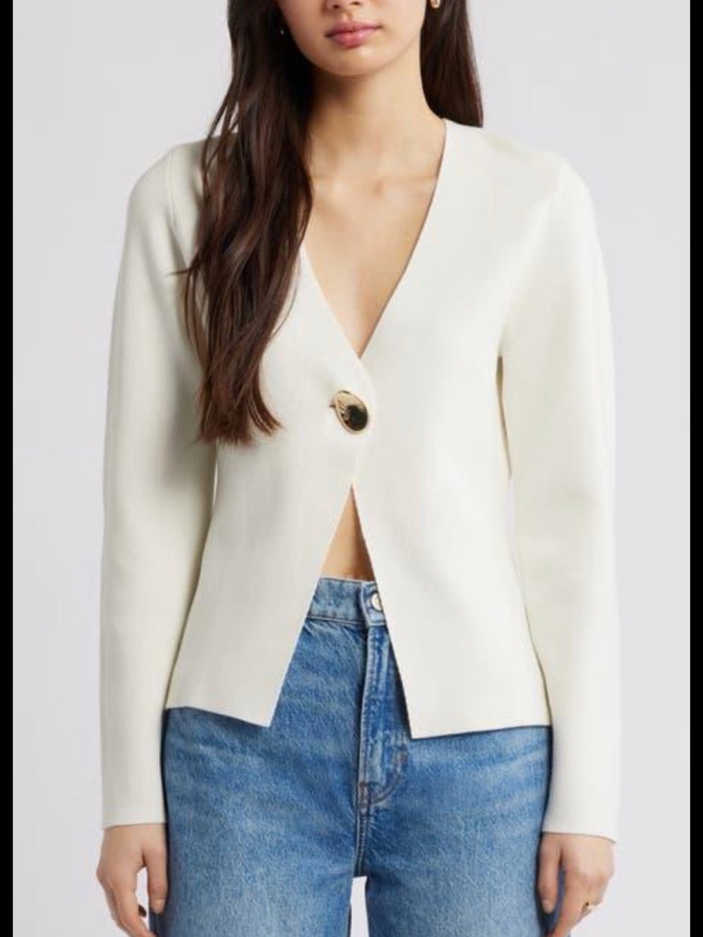 Open Edit Structured One-Button Cardigan in Cream Size Small
